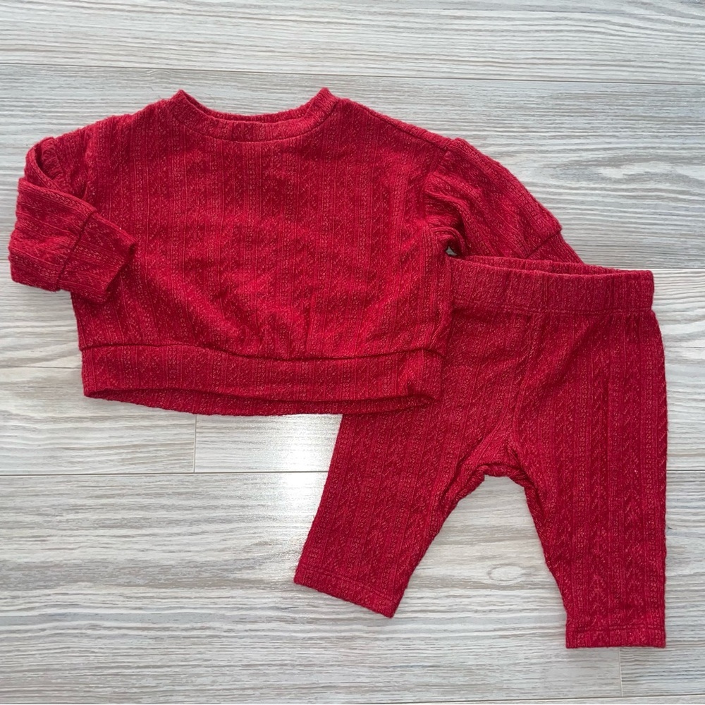 Cat & Jack Baby 2 Pc Outfit Red Long Sleeve Top & Pants 0–3 Months